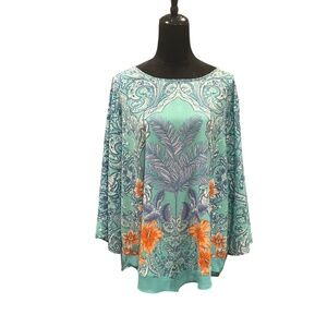 Ruby Rd. Tropical Palm Floral Print Scarf Top 2X